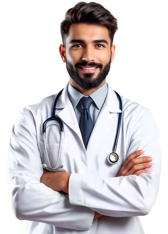 smiling doctor with strethoscope isolated grey 1